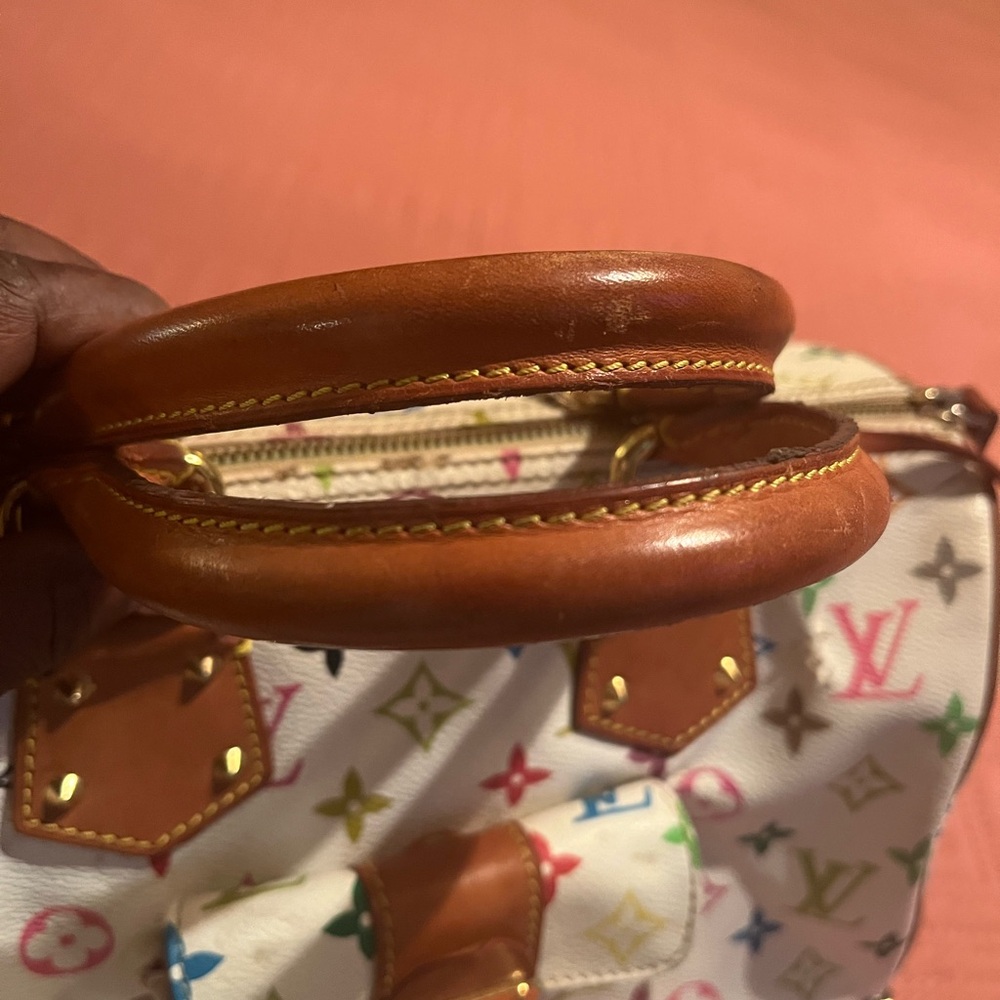 Louis Vuitton White Multicolor Monogram Bag with Brown Handles